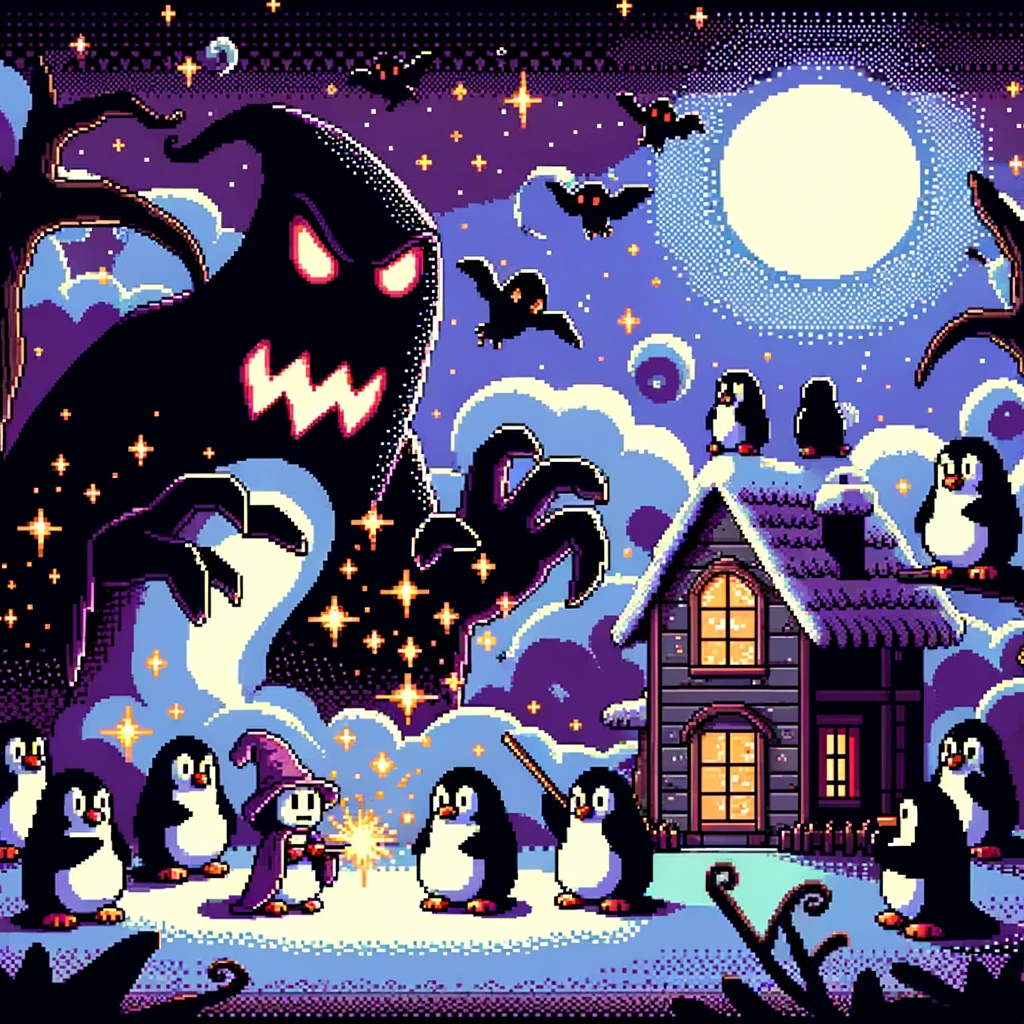 Shadows grow as rogue penguins cast spells. Wizzy's home, though, remains a beacon of hope.